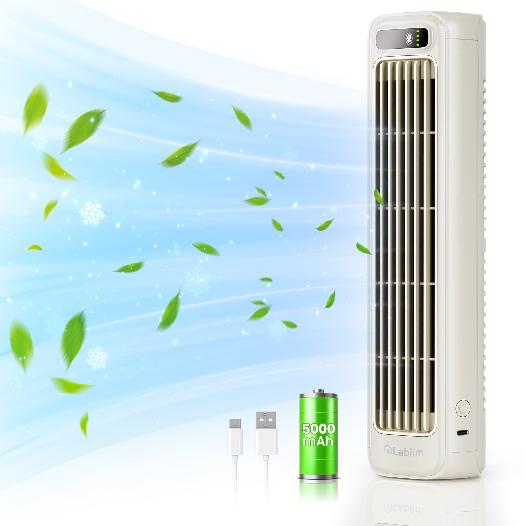 Desk Fan - Rechargeable Fan for Saving Space - White