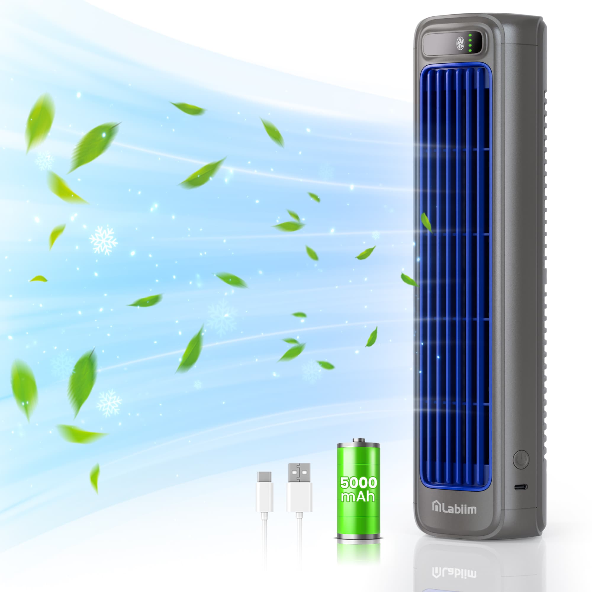 Desk Fan - Rechargeable Fan for Saving Space - Grey