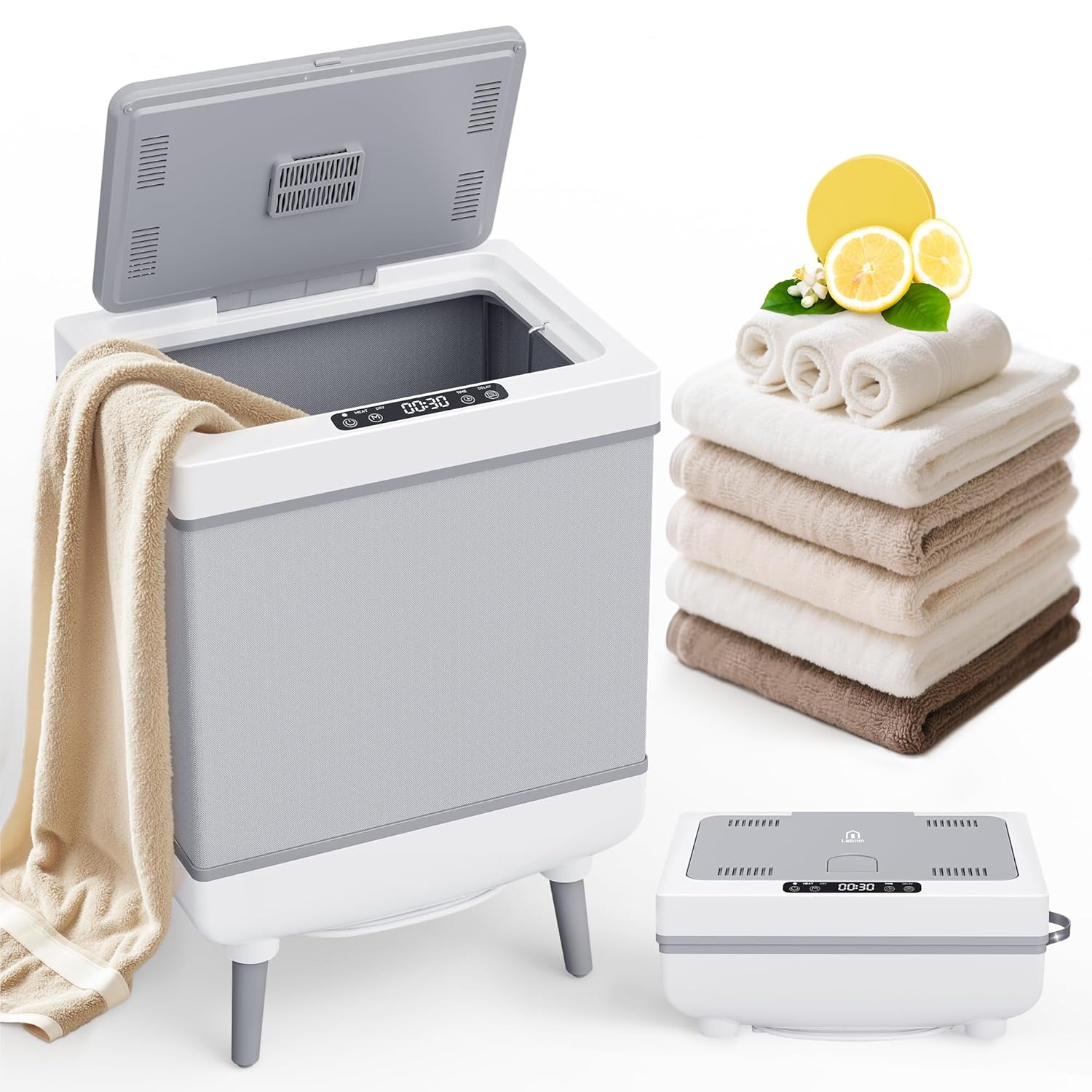 Labiim Foldable Towel Warmer Bucket – Gray Edition, For Bathroom, Travel & Gifting - size
