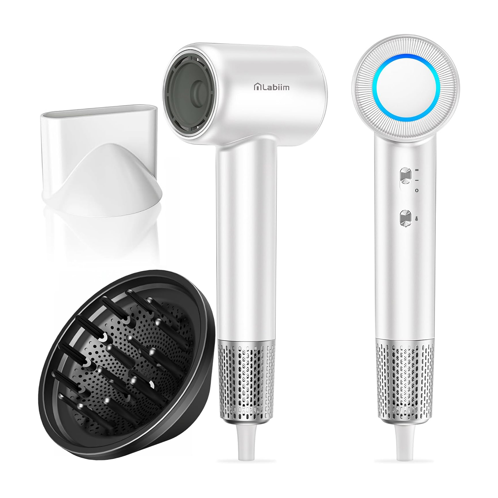 Upgrade Hair Dryer with Diffuser &Nozzle,High-Speed Ionic Blow Dryer, White - White